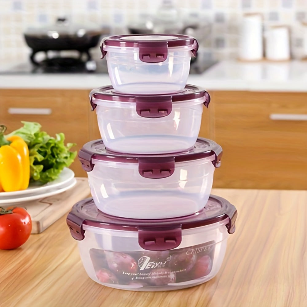 Refrigerator Food Storage Containers Airtight Stackable - Large Capacity Plastic Fridge Organizer Boxes for Fruit, Vegetable, Meat, Eggs & Dumplings, Fresh-Keeping Flip Lid, Easy to Clean, Set of 3/4