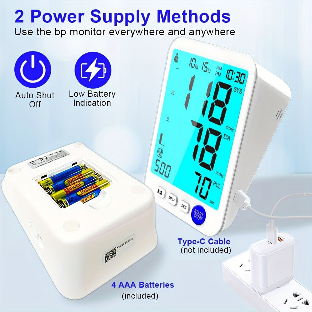 Upper Arm Blood Pressure Monitor Automatic ¨C Large LED Backlit Screen, Extra-Large Cuff, 1000-Reading Memory for 2 Users, One-Button BP Machine for Home Hypertension Management