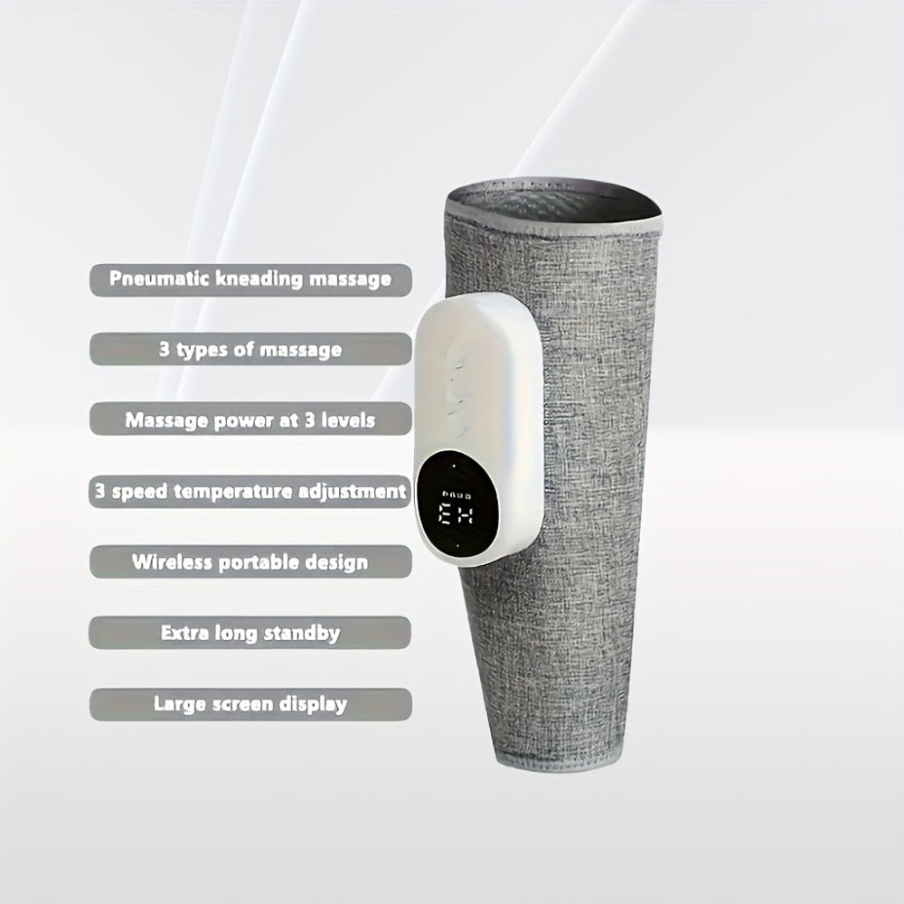 Compression Leg Massager Rechargeable - 2000mAh USB Portable Calf Thigh Knee Massager with 3 Intensity Levels 3 Temperature Settings for Circulation Pain Relief Recovery Holiday Gift Grey