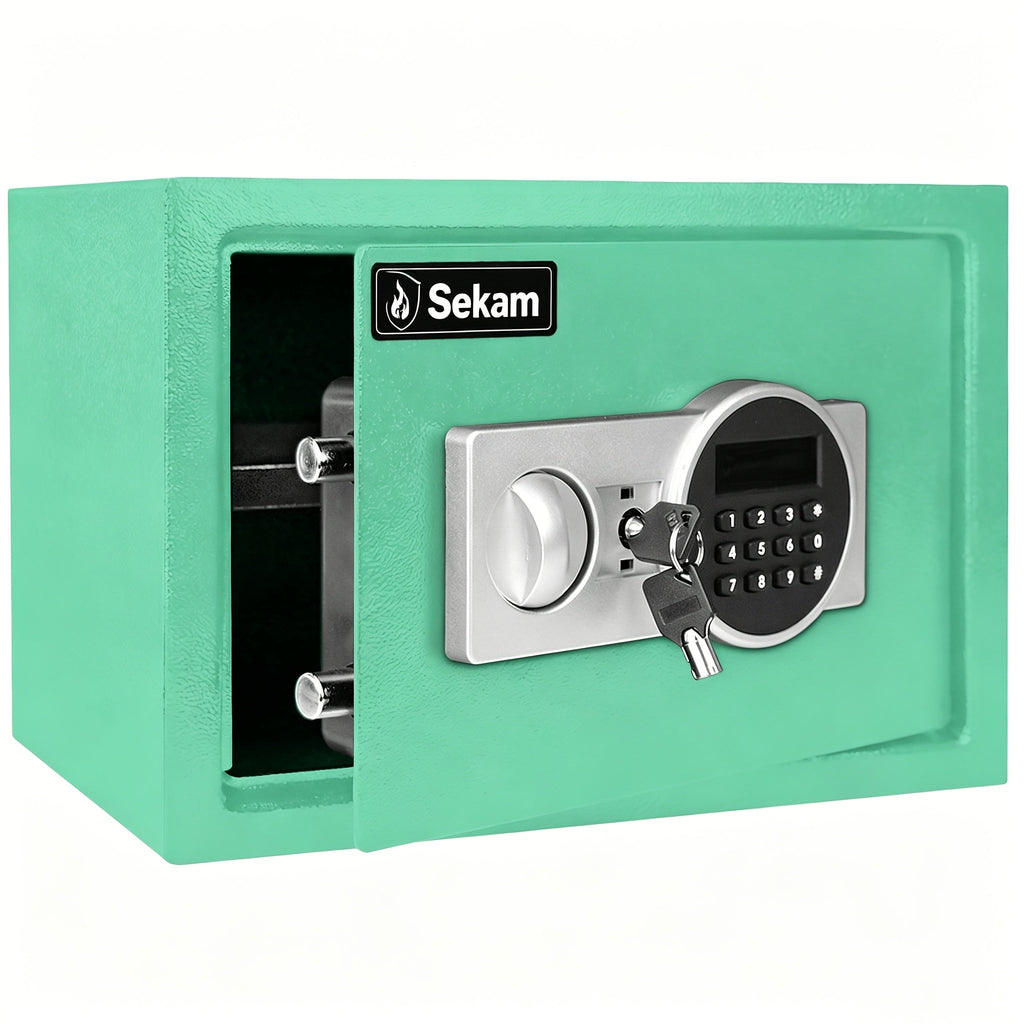 Fireproof Home Safe Box with Digital Keypad and Key Lock Heavy Duty Steel Security Safe for Money Documents Valuables Jewelry Passports 0.23 0.8 1.5 2.2 Cubic Feet Multiple Colors with Cash Bag