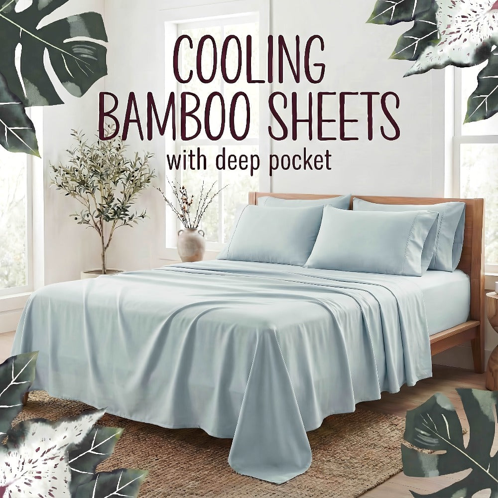 Bamboo Fiber Bed Sheet Set 4-Piece ¨C Cooling Sheets, Hypoallergenic, Deep Pocket Fitted Sheet, Wrinkle-Free Bedding for All Seasons, Twin Full Queen King