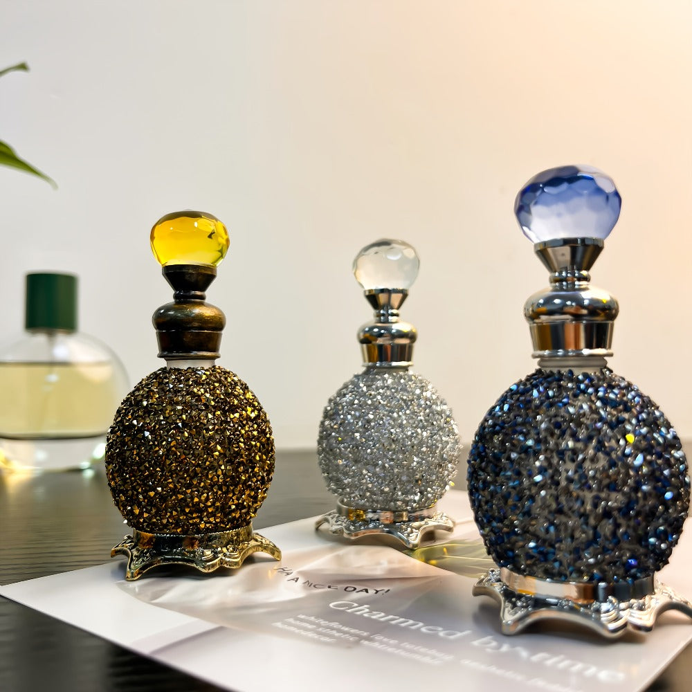 Perfume Bottle Refillable Atomizer 0.51oz, Vintage Imitation Crystal Arabic Style Empty Essential Oil Spray Bottle, Portable Travel Perfume Decanter for Dressing Table Home Decoration Gift