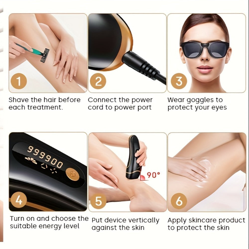 IPL Hair Removal Device for Women & Men, 999,000 Flashes Permanent Hair Remover with 3 Functions (HR/SC/RA), 9 Energy Levels, 2 Light Modes, Full Body Use ¨C Face, Legs, Bikini, Underarms