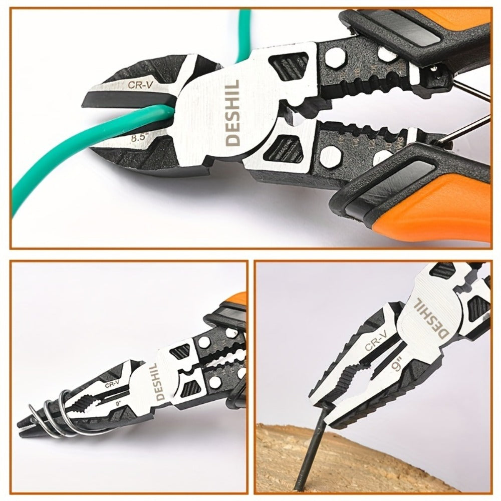 Pliers Set 9-in-1 Multi-Function Industrial Grade, 8.5¡± Lineman Pliers, 8.5¡± Long Nose Pliers, 8¡± Diagonal Side Cutters, CRV Steel TPR Handle Wire Stripper Crimper Cutter for Electrical & Auto Repair