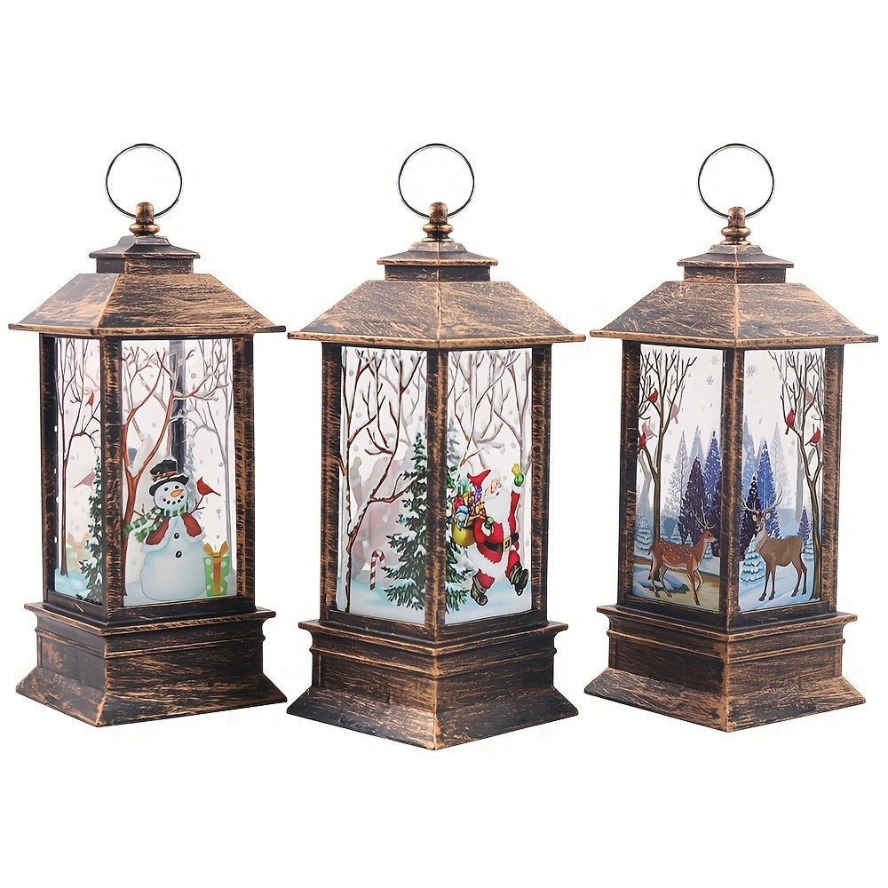 Christmas Lantern Candlestick Nightlight Set 3pcs ¨C Santa Snowman LED Table Decoration Light Battery Operated Holiday Home Decor