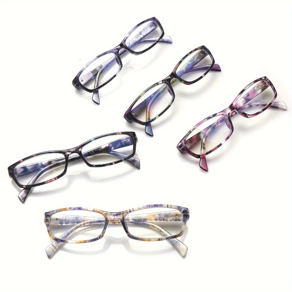 Reading Glasses 5 Pack for Women and Men Blue Light Blocking Readers Rectangular Spring Hinge Frame Anti Eyestrain Computer Reading Glasses Lightweight Fashionable Multi-Color Set Magnification 1.0 to 4.0