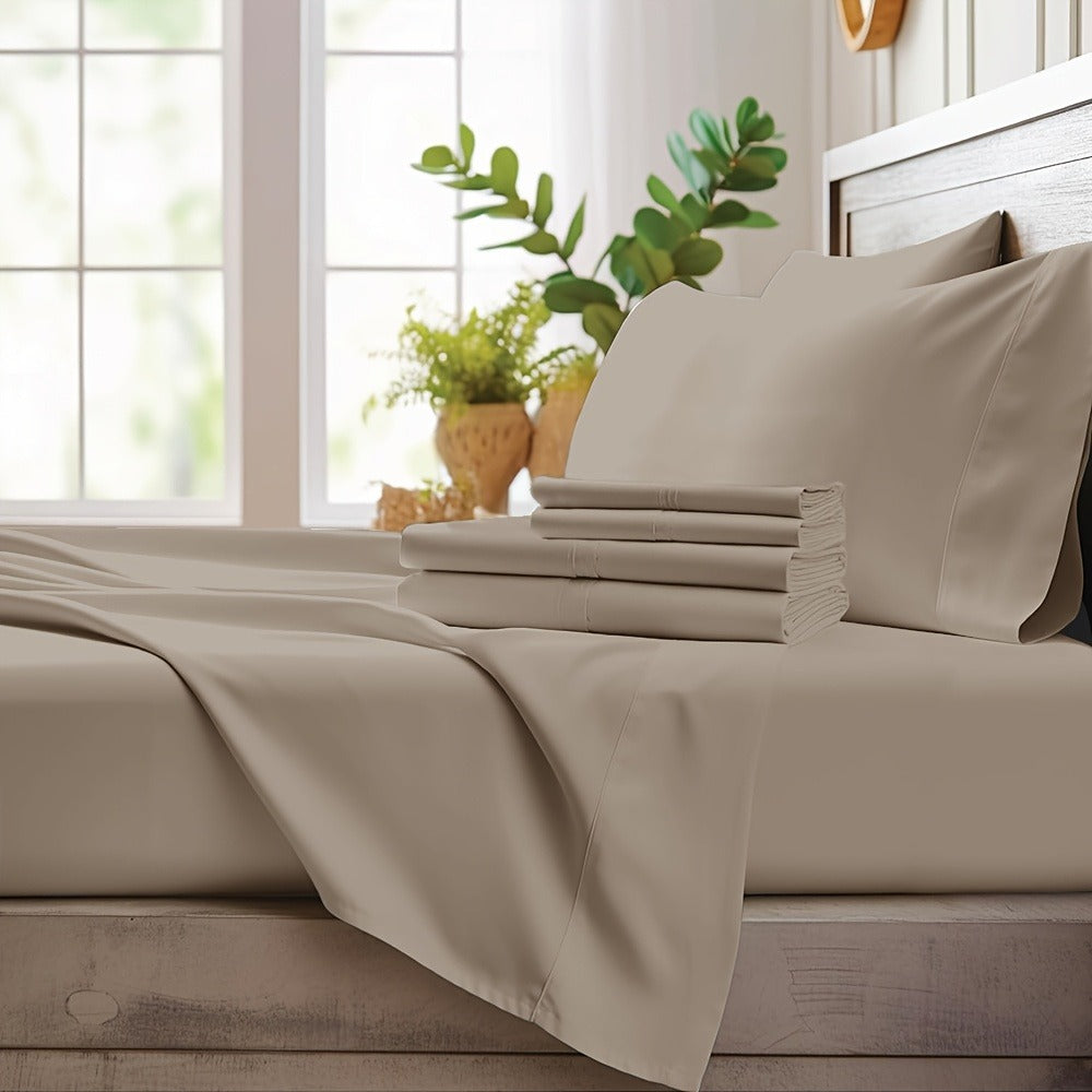Bamboo Cooling Sheet Set 4pcs ¨C Deep Pocket Fitted Sheet Flat Sheet Pillowcases for Hot Sleepers Twin Full Queen King