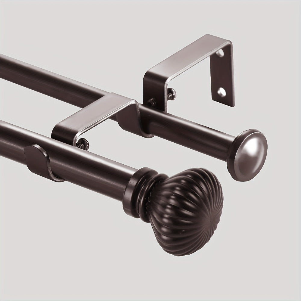 Double Curtain Rod Set Adjustable with Fluted Ball Finials Double Brackets 4 Colors 2 Sizes Window Curtain Hardware