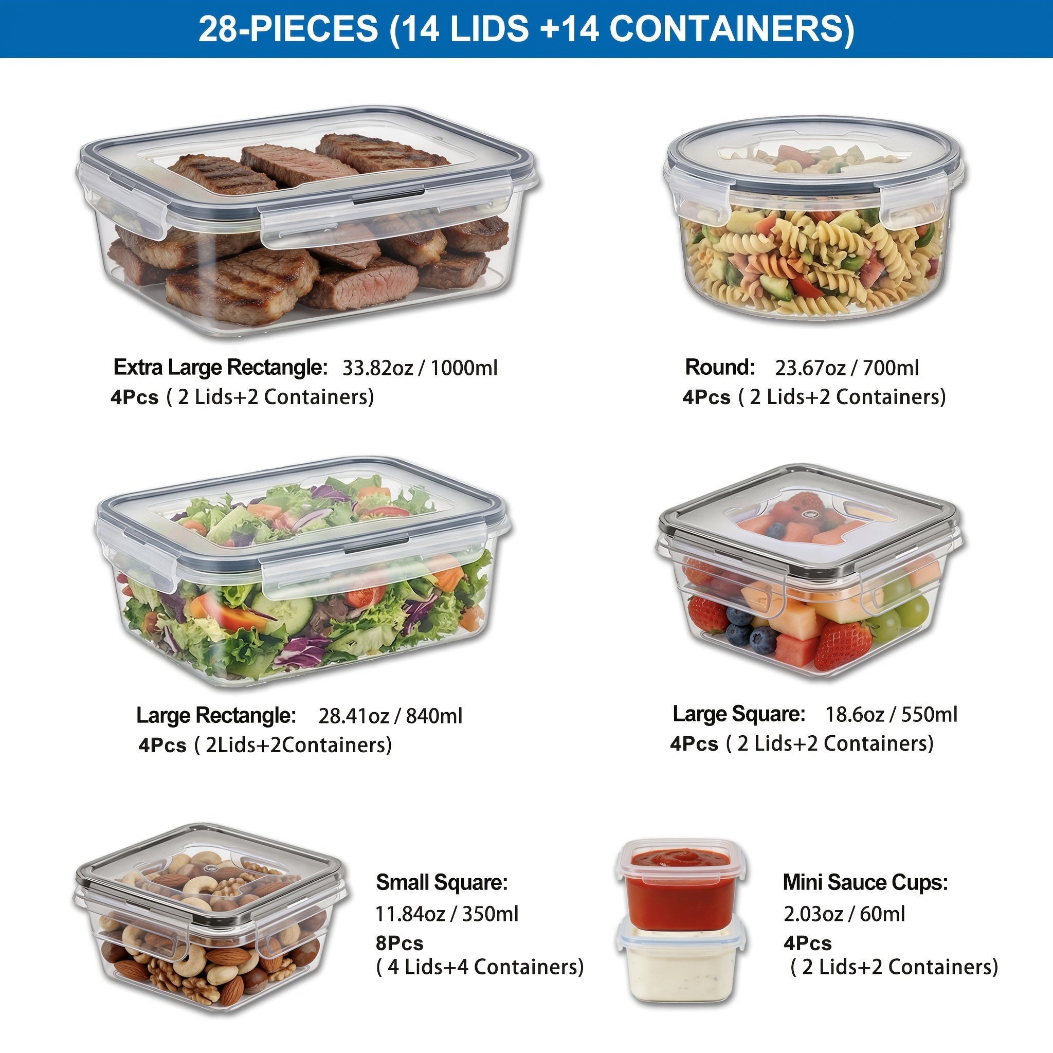 Airtight Food Storage Container Set 16/28/48 Pcs with Secure Lids, Sealed Plastic Containers for Pantry Organization, Kitchen, Travel & Outdoor Picnics ¨C Includes Labels & Markers