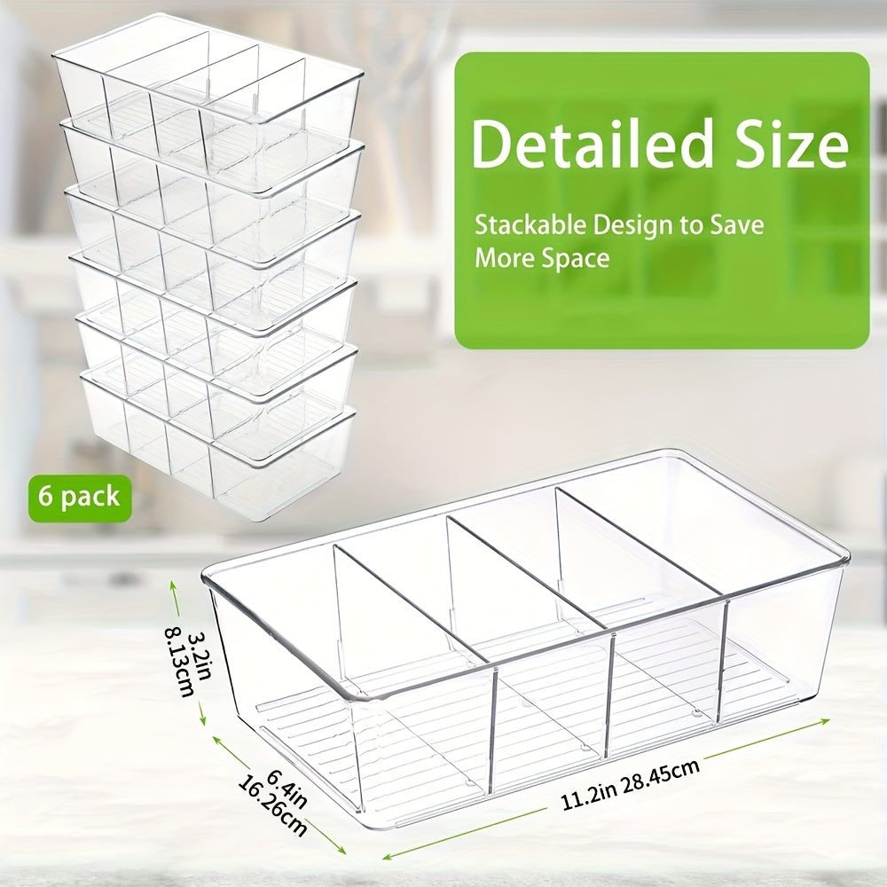 Clear Pantry Organizer Bins 6 Pack Plastic Fridge Organizer and Storage for Kitchen Cabinet Snacks Condiments Spices Pouches Food Packets Refrigerator Shelf