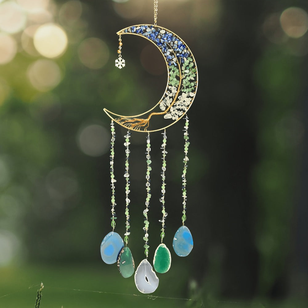 Moon Agate Tree Hanging Ornament Handmade Boho Suncatcher Wall Decor - Crystal Window Sun Catcher Gift for Mom Friends Women Birthday Christmas Holiday Home Decoration