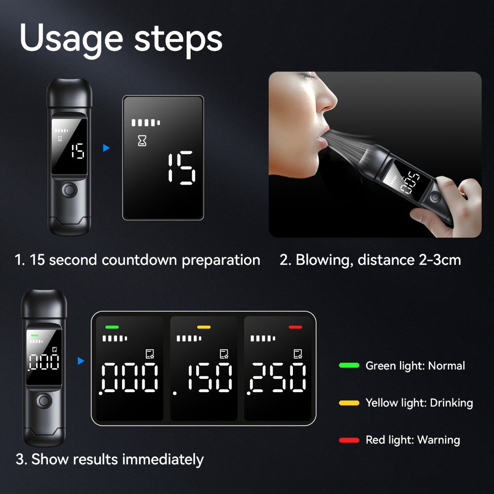 USB Rechargeable Breathalyzer with LCD Display ¨C Portable Personal Alcohol Tester, 200mAh Battery, Multi-Person Continuous Testing, Safe Driving Breath Analyzer
