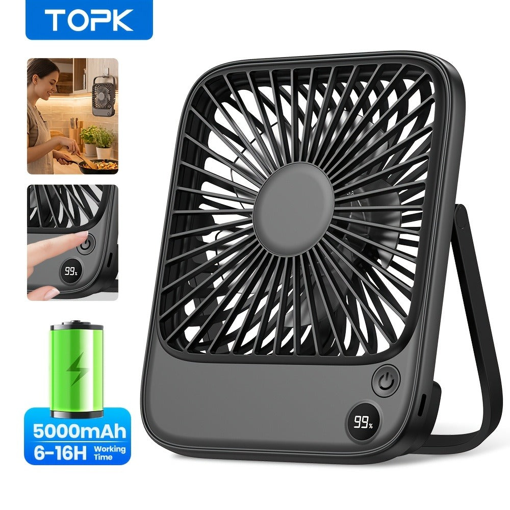 USB Desk Fan Battery Operated | 2000mAh & 5000mAh Rechargeable Mini Personal Fan, 4-Speed Adjustable, 180¡ã Tilt & Foldable, Ultra-Quiet Strong Airflow for Office, Bedroom & Desktop Use ¨C Black, Pink, White