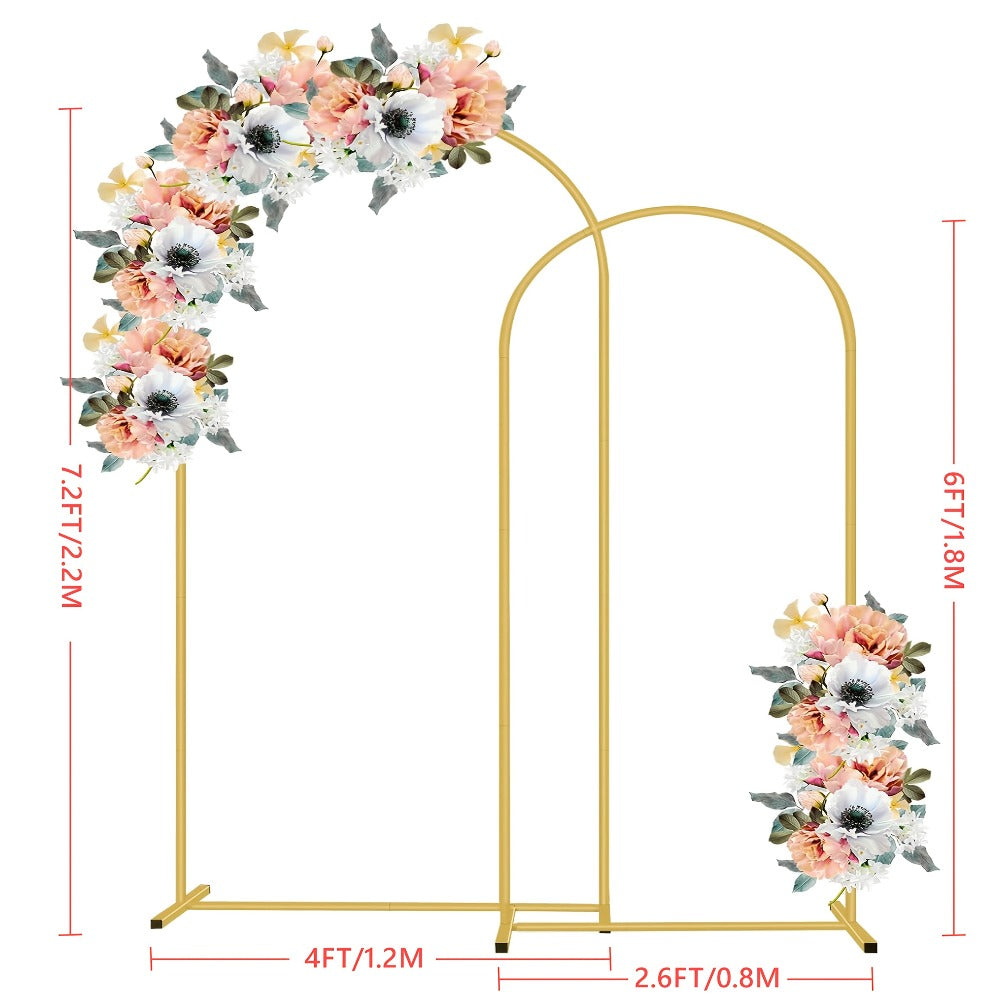 2-Piece Wedding Arch Backdrop Frame Set 7.2FT+6FT Metal Balloon Arch Stand for Wedding Birthday Party Garden Outdoor Indoor Event Decor Gold White