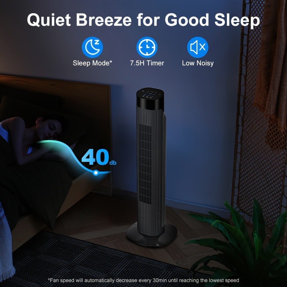 Tower Fan 31 Inch Bladeless | 80¡ã Oscillating Standing Fan with Remote Control, 7.5H Timer & 3-Speed Settings, Quiet Cooling Fan for Bedroom, Living Room & Office ¨C Black & White