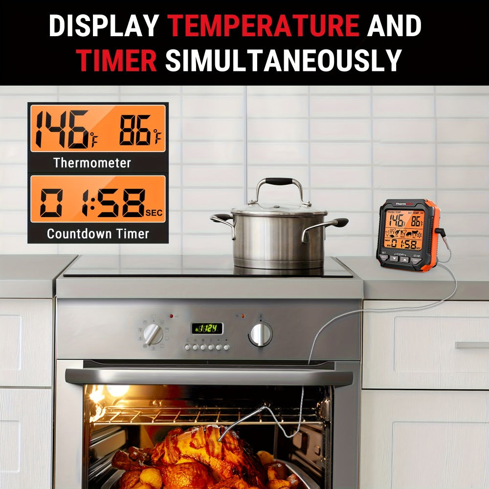 Digital Meat Thermometer with Probe Backlit Display Temp Alert for BBQ Smoker Oven Cooking - 6 Meat Presets 3 Doneness Levels Wide Range 14¡ãF to 572¡ãF Countdown Timer Kitchen Cooking Thermometer