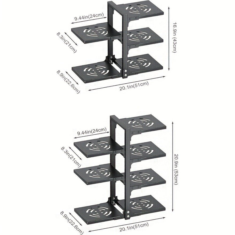 Kitchen Storage Rack Multi-Tier Adjustable - Drain Organizer for Pots Pans and Cutlery with Paint Finish, Floor Standing or Wall Mountable Pot Rack for Kitchen Counter and Cabinet, Available in 2 to 7 Tiers in Black White and Grey