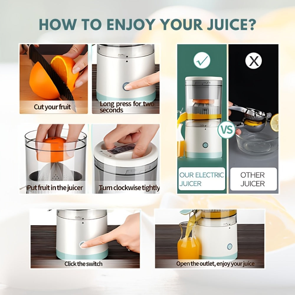 Rechargeable USB Electric Citrus Juicer Portable Citrus Press for Oranges Lemons Grapefruit Kiwi Removable Parts Pulp Separation Compact Juice Maker for Travel Home Green