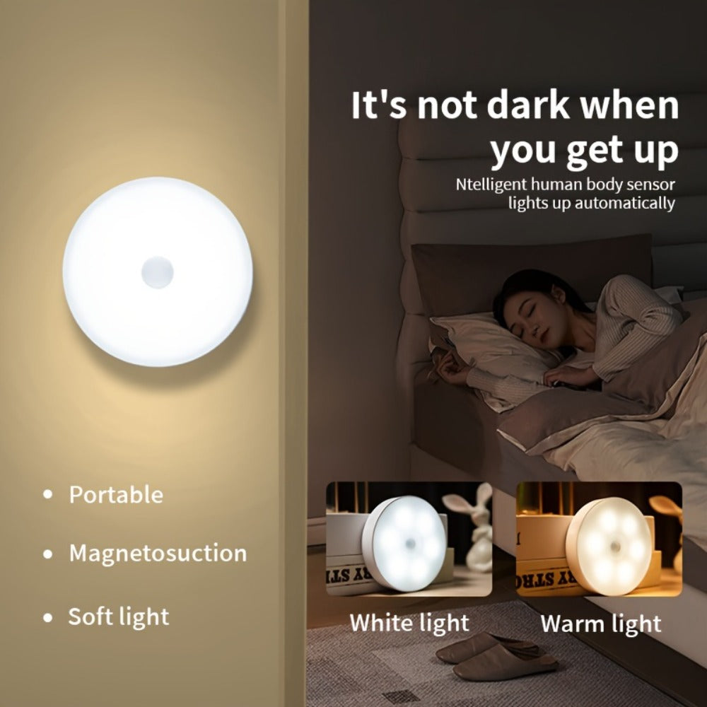 Motion Sensor Night Light 6 Pack Wireless Rechargeable 1000mAh - LED Step Lights with Motion & Light Sensor, Polished Plastic Sconce PVC Shade, Safe Night Lighting for Staircase Bedroom Cabinet Hallway