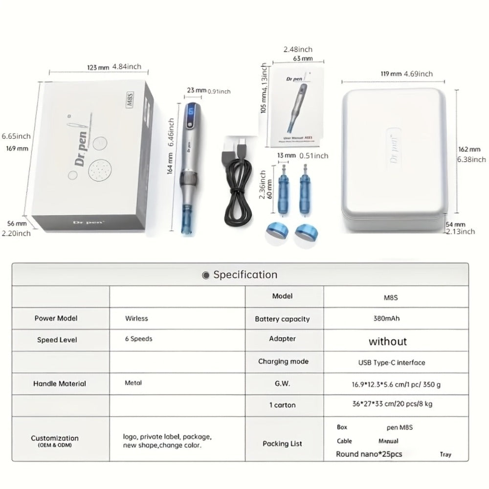 Dr. Pen M8S Microneedling Pen with 25Pcs Nano Cartridges