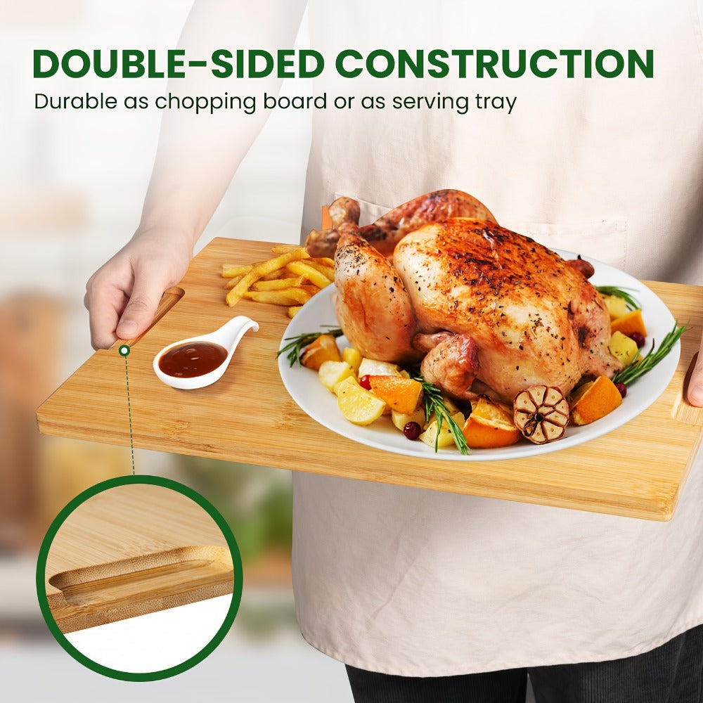 Bamboo Cutting Board Set 4pcs with Rack Juice Groove Knife Friendly Oversized Kitchen Chopping Boards for Meat Vegetables Fruit Multifunctional Gift for Family