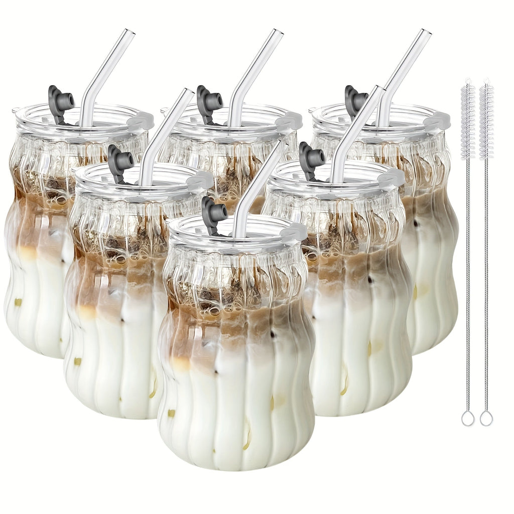 Borosilicate Glass Cups with Straws Cloud Design U-Shaped Insulated Cold Drink Glasses BPA-Free 18oz Set of 4 or 6