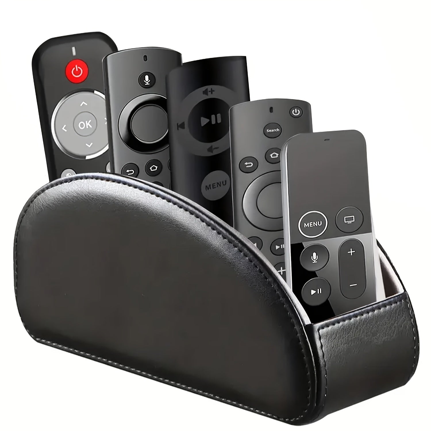 Faux Leather Desktop Organizer 5 Compartments ¨C Multifunctional Remote Control Holder Caddy, Pen Holder Storage Box for Remote Controls, Pens, Eyeglasses, Makeup Brushes & Office Stationery, 10 Styles