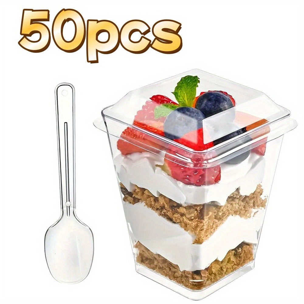 Disposable Dessert Cups with Lids & Spoons, 5oz Plastic Pudding Cups Set ¡ª 50/100/150/200 Pack Mini Clear Cups for Parties, Weddings, Picnics, Camping & Family Gatherings