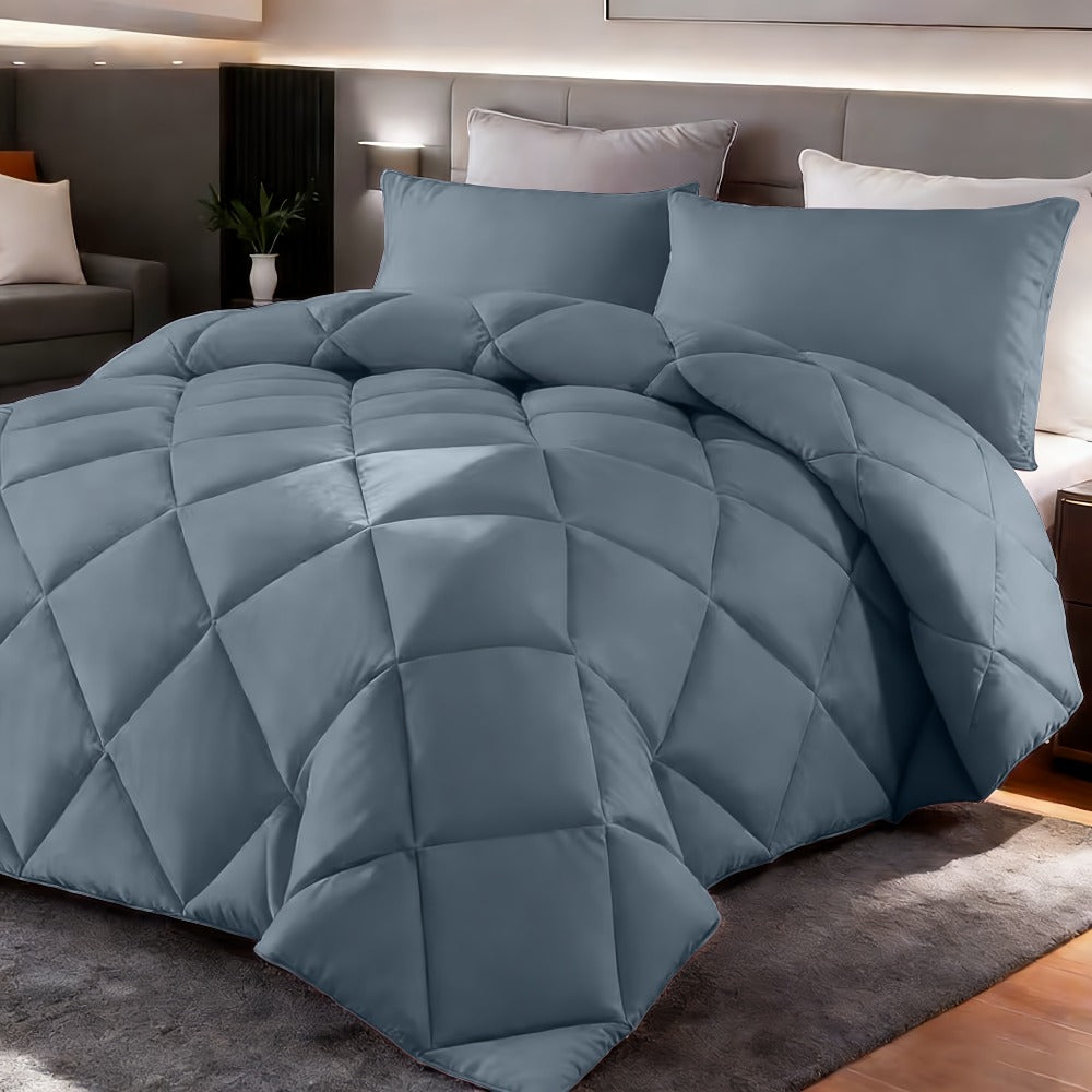 Comforter Set 2-3 Piece Rhombus Grid Luxury - Soft Lightweight Breathable Oversized Bedding Set with Pillowcases, All Season Twin Queen King, 24 Colors Available
