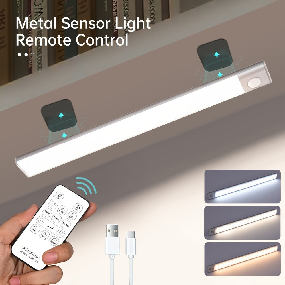 Motion Sensor Cabinet Light LED Under Cabinet Lights USB Rechargeable 3 Color Dimmable with Remote Control Magnetic Wireless Night Light for Kitchen Closet Wardrobe Cupboard Stairs Shelf 2 Pack