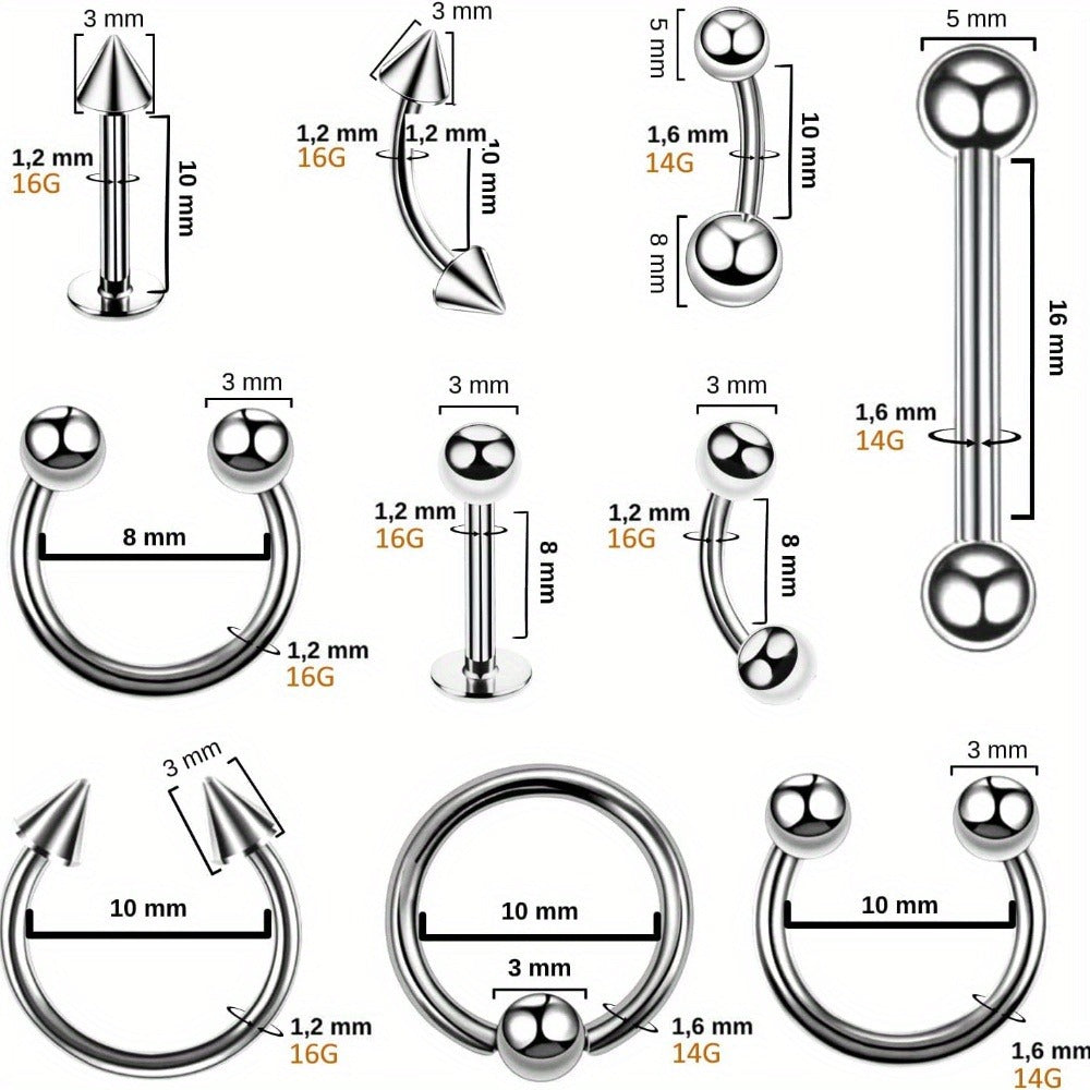 Ear Piercing Kit 124PCS Professional Body Piercing Set with Piercing Gun, 14G 16G Stainless Steel Jewelry for Ears Nose Septum Lips Belly Button Tongue ¨C Complete Starter Kit