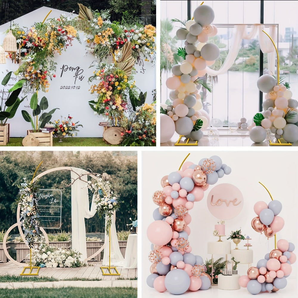 Balloon Arch Stand Kit Metal Wedding Arch Frame 6ft & 8ft Backdrop Stand Set of 2 Golden Curved Top for Birthday Party Bridal Shower Anniversary Ceremony Floral Decoration