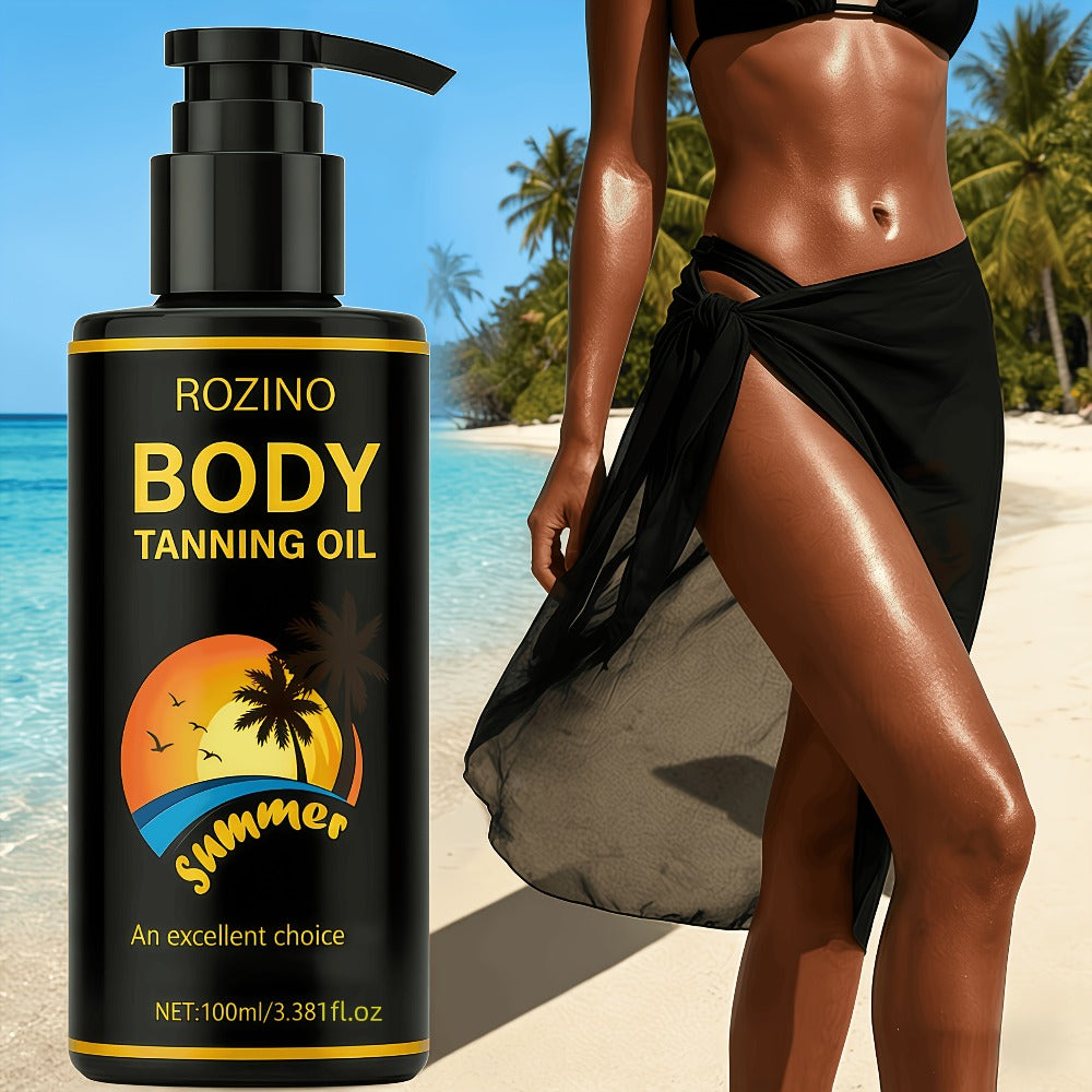 Body Tanning Oil Tan Boosting & Ultra Moisturizing 3.381oz - Alcohol-Free Natural Bronze Sunless Tanning for All Skin Types | Summer Beach & Indoor Use | Unisex