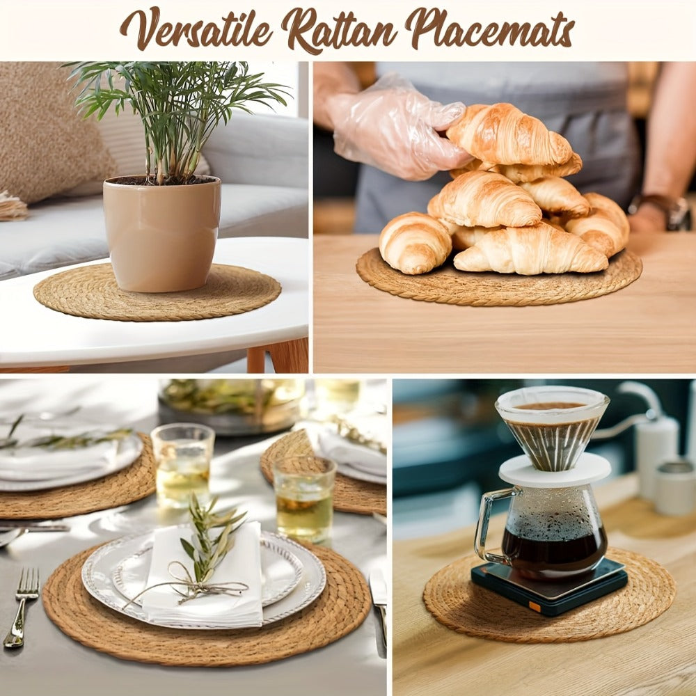 Bohemian Placemats Set 10/30pcs with Holders, 12-Inch Vintage Woven Table Mats for Wedding, Party & Everyday Dining