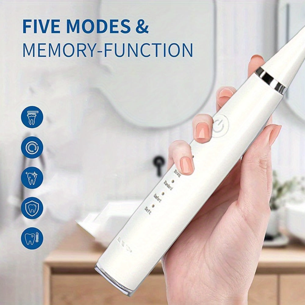 Electric Toothbrush Kit USB Rechargeable - Multi-Accessory Dental Care Set with Travel Case, Replaceable Brush Heads, Portable Oral Hygiene Device for Home & Travel, Gift for Men & Women, Black or White