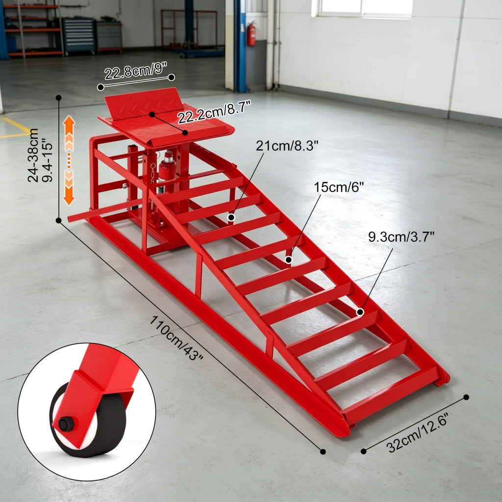 Hydraulic Car Ramps 2-Pack 5T 11050 Lbs High Lift Vehicle Wheel Ramps for Oil Change Tire Service with Supporting Crane Foot Pedal Portable DIY Auto Shop Truck SUV