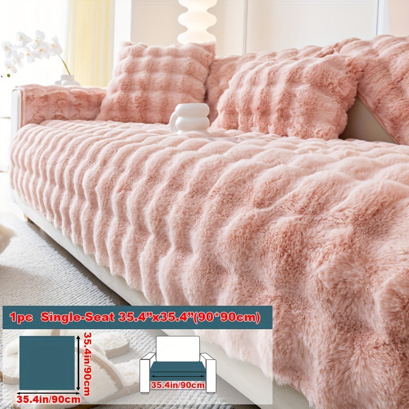 Faux Rabbit Plush Sofa Cover Winter Warm Thickened Anti-Slip Pet Friendly Cushion Protector for Living Room Bedroom Office 1 2 3 4 Seater
