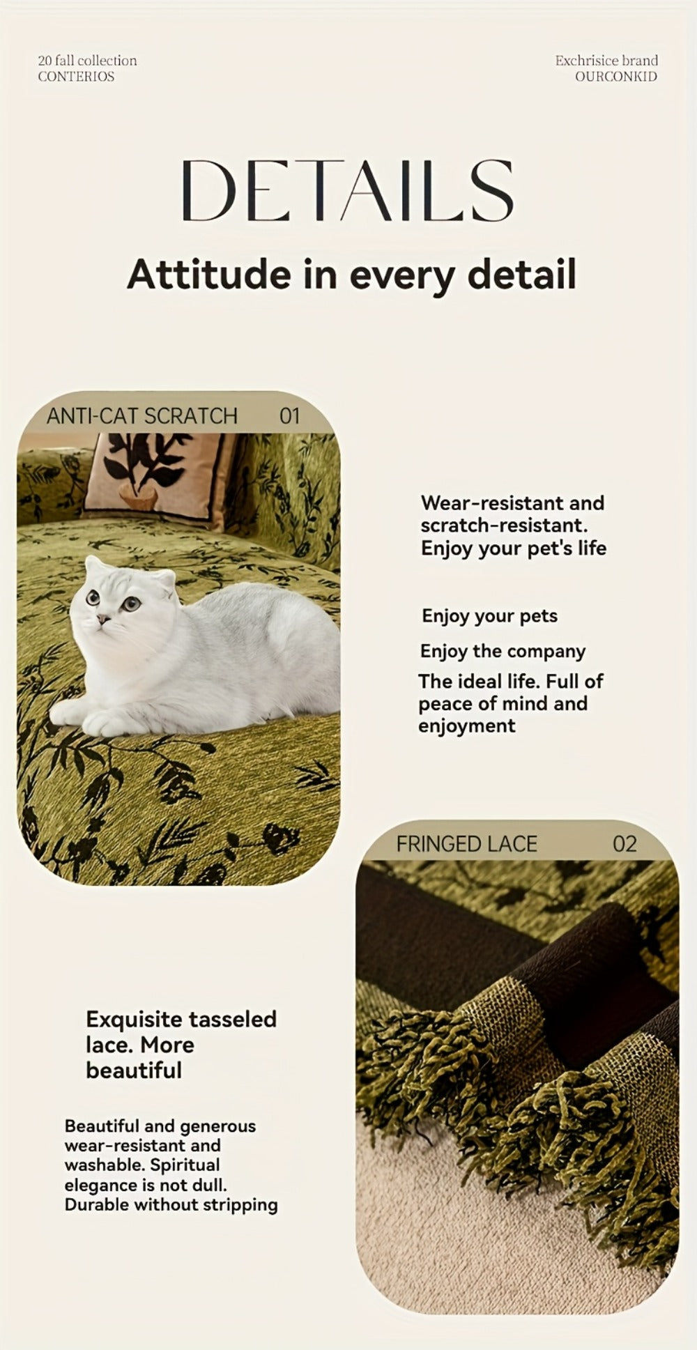 Sofa Cover Chenille Thickened Non-Slip Couch Slipcover Floral Pattern for Living Room Office Pet-Safe All-Season ¡ª 1 2 3 4 Seater Sizes
