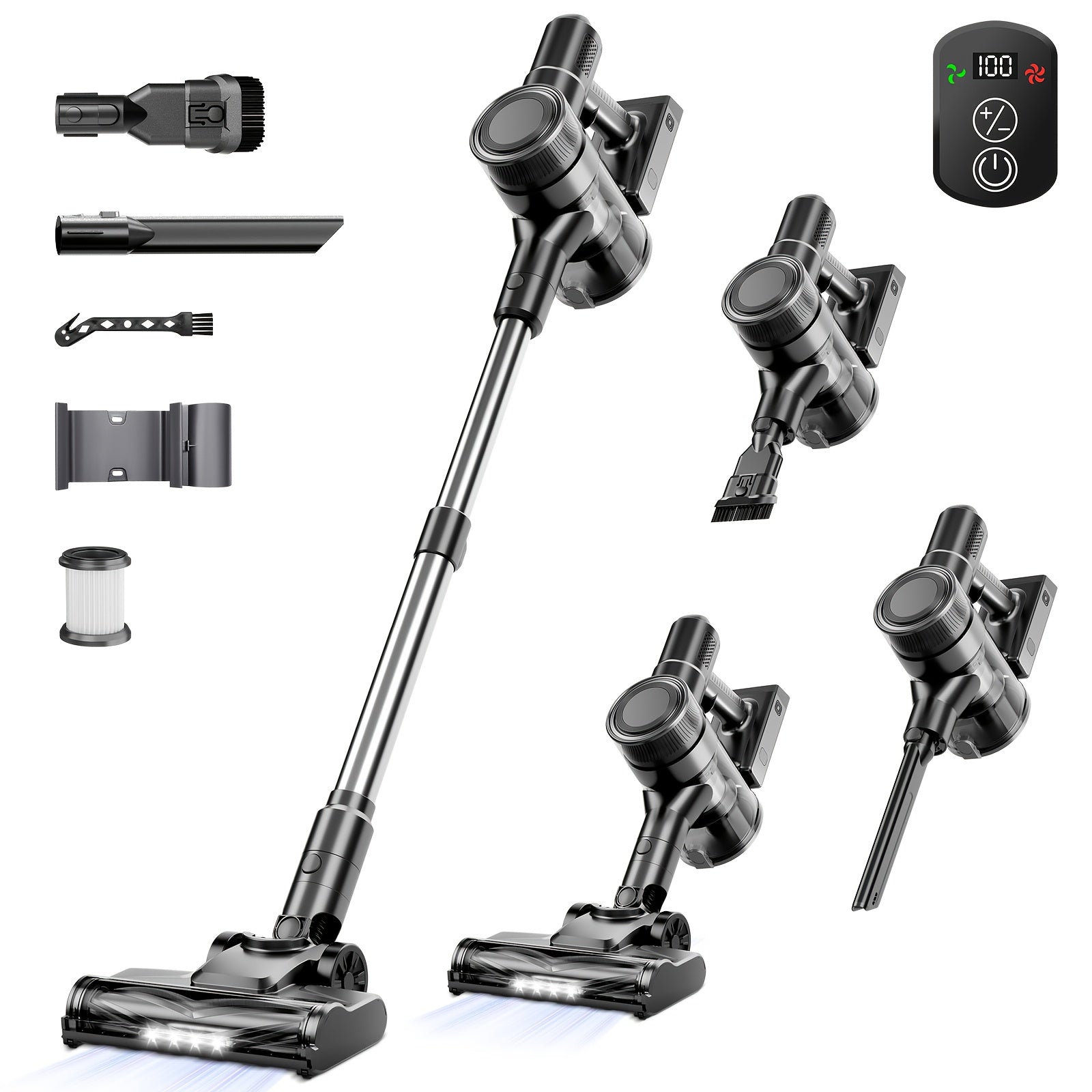 Cordless Vacuum Cleaner 55KPa 8-in-1 Stick Vacuum with LED Light 180¡ã Swivel Lightweight Wireless for Hardwood Carpet Pet Hair Stairs Car Sofa Home Office