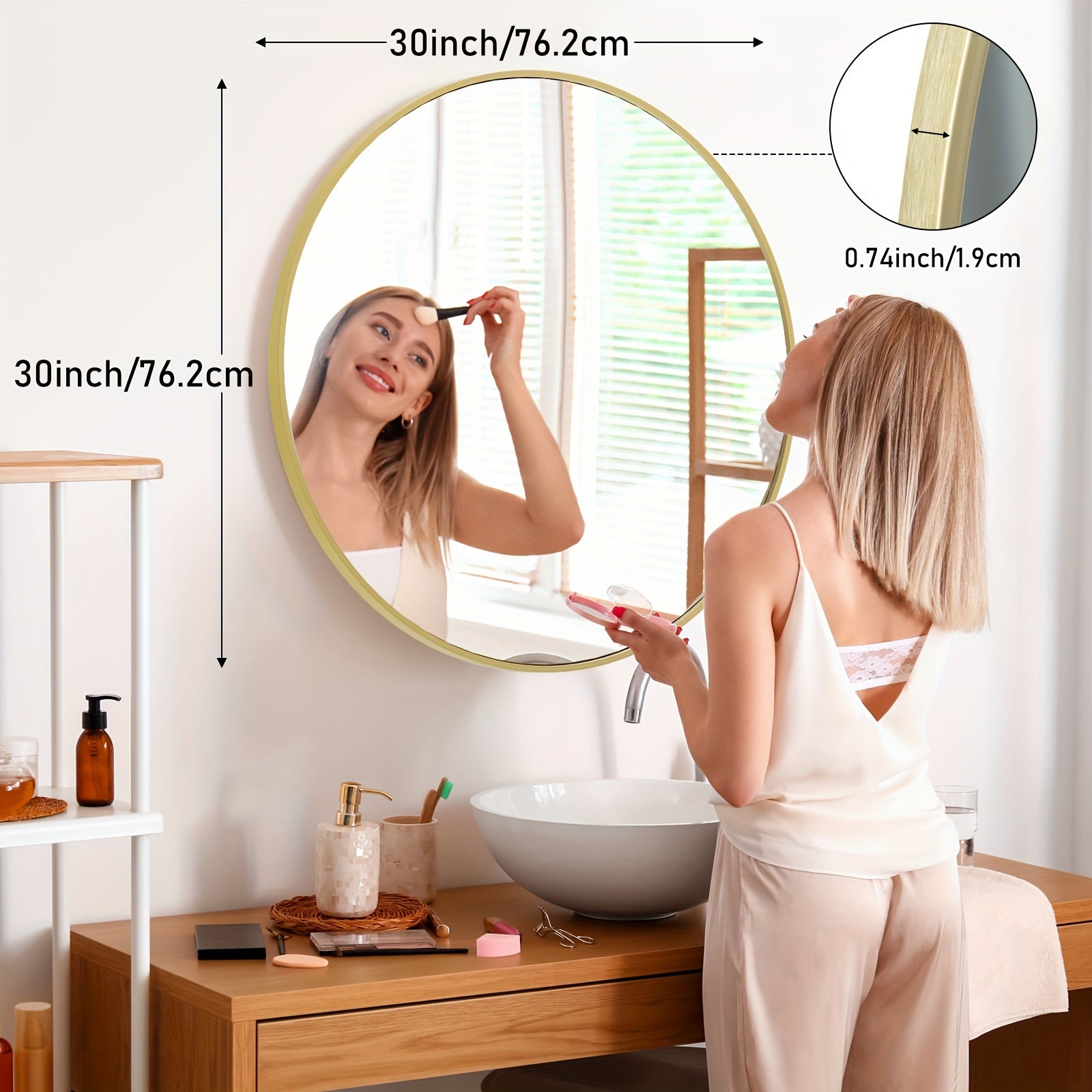 Round Wall Mirror Aluminum Alloy Frame ¨C Modern Circle Mirror for Bedroom, Bathroom & Living Room, Tempered Glass, Black & Gold, 20in 28in 30in 36in