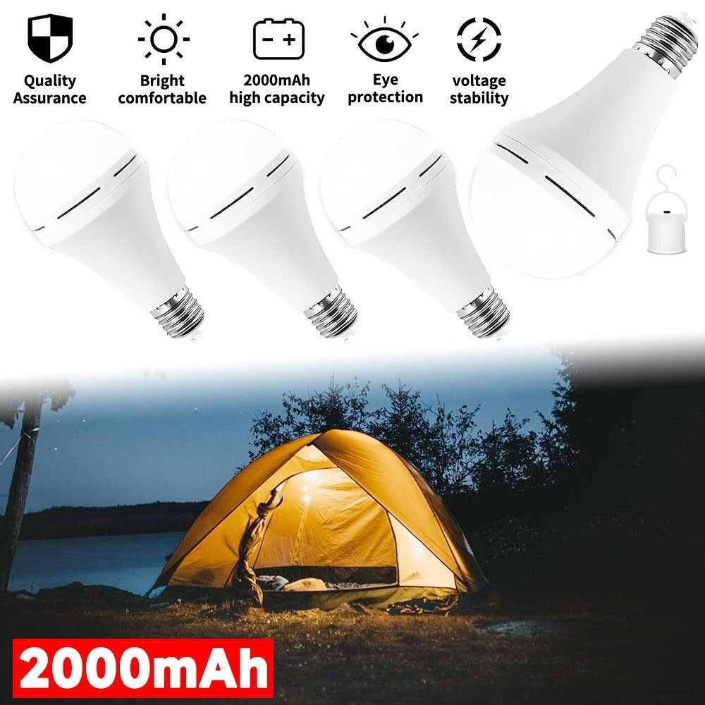 Rechargeable Emergency LED Light Bulb 12W 6500K 2000mAh with Polished Metal Finish ¨C Spherical Design Half-Flip Installation Backup Battery Bulb for Camping Hiking Indoor Outdoor Power Outage, 4 Pack