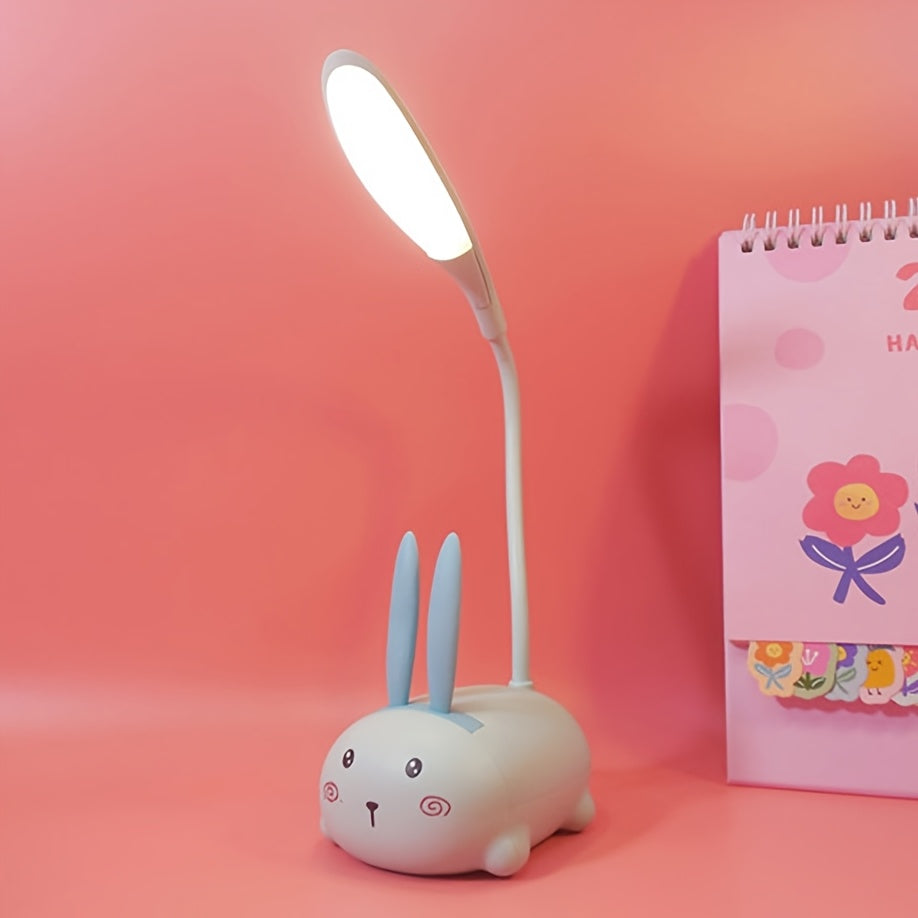 Cute Animal LED Night Light ¨C Mini Cartoon Table Lamp, Foldable USB Rechargeable, Portable Desk Reading Light for Bedroom Kids Room, Blue Bunny Cat Styles, Kawaii Room Decor Lamp