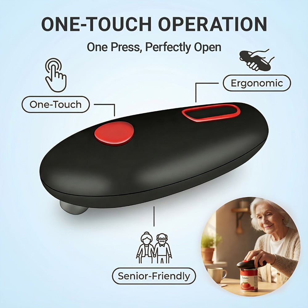 Electric Can Opener Automatic One Touch - Battery Powered Hands-Free Smooth Edge Safe Opener for Seniors Arthritis Weak Hands, Portable Kitchen Gadget for Home Camping RV, Great Gift Idea