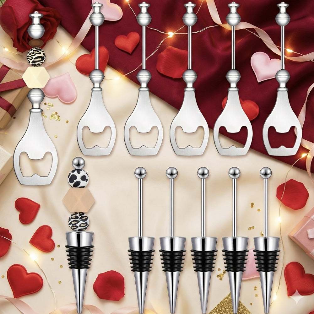 Beadable Beer Bottle Opener Set Bulk Decorative Beaded Wine Stopper Reusable DIY Party Gift for Wedding Bar Festival 10 or 20 Pieces