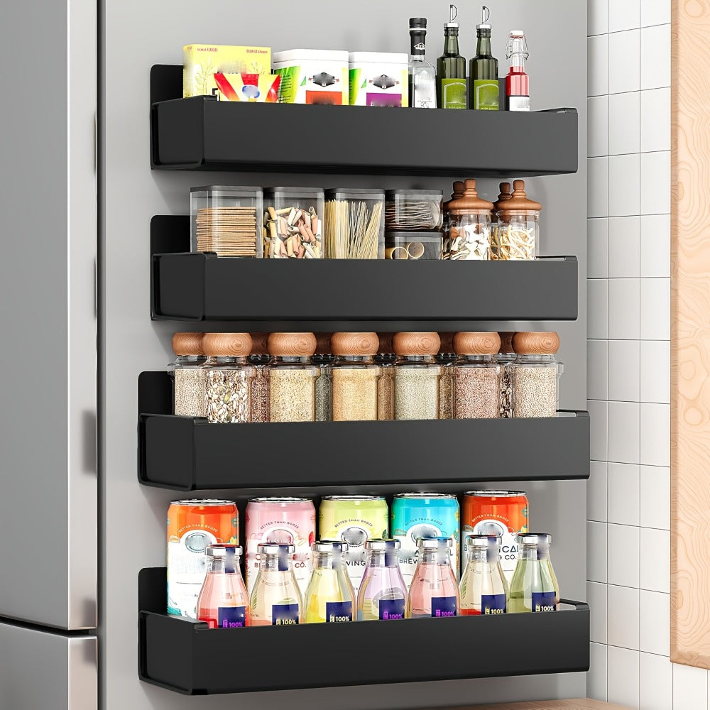 Magnetic Refrigerator Storage Rack 2/4pcs Fridge Side Organizer, Multi-Purpose Magnetic Storage Box for Kitchen Bathroom, Space-Saving Magnetic Shelf for Spices Paper Towels, White or Black