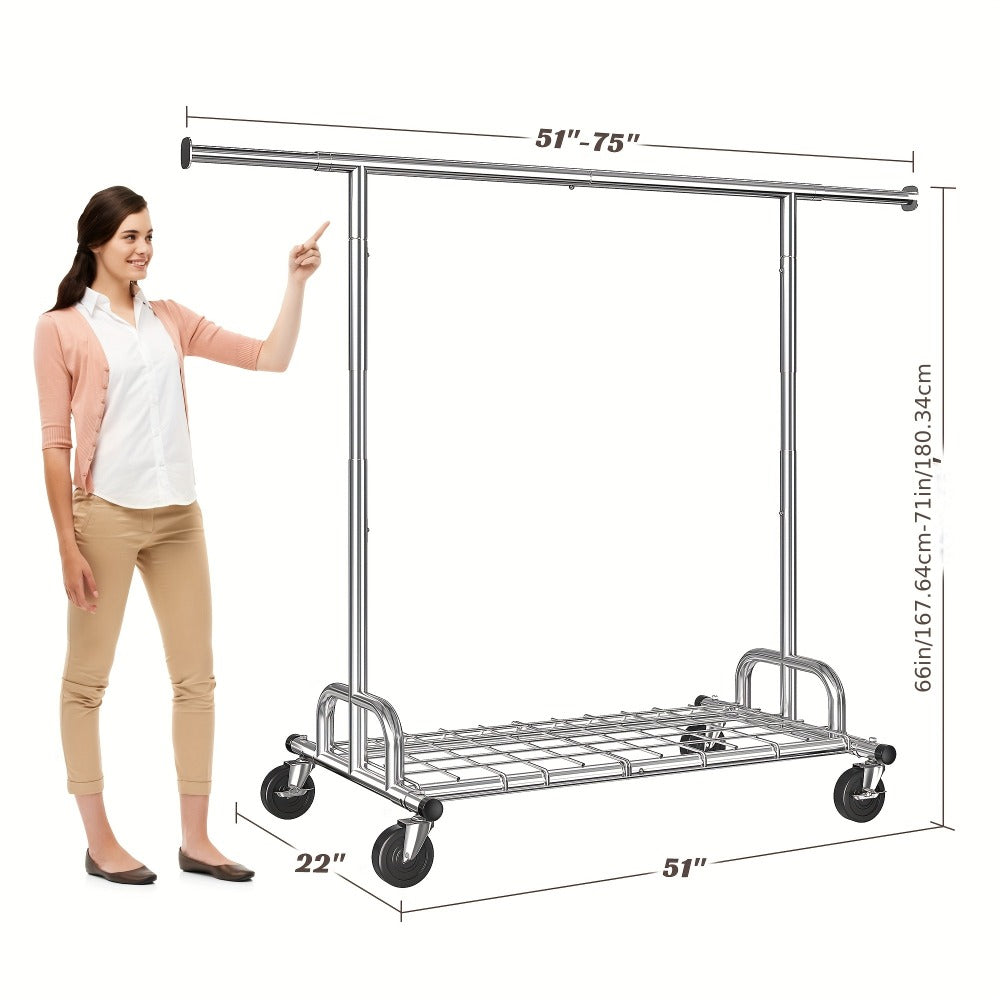 Heavy Duty Rolling Clothes Rack with Wheels - Adjustable Garment Rack 260LBS Capacity, Extendable 51¡±-75¡± Wide, for Bedroom Closet Laundry Room