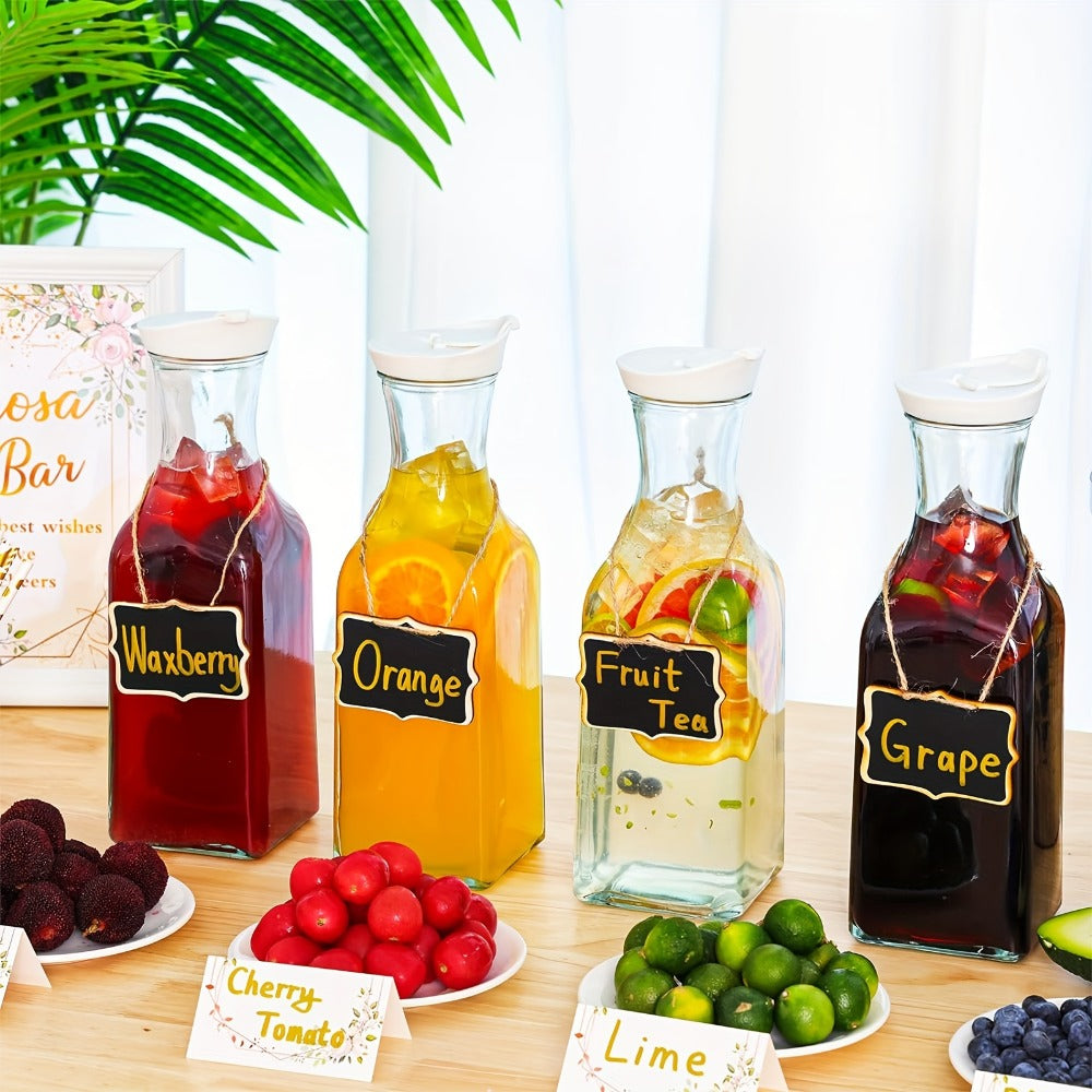 Glass Carafes with Lids Set of 4 - 1.5L Beverage Pitcher for Iced Tea, Cold Brew Coffee, Milk & Cold Drinks
