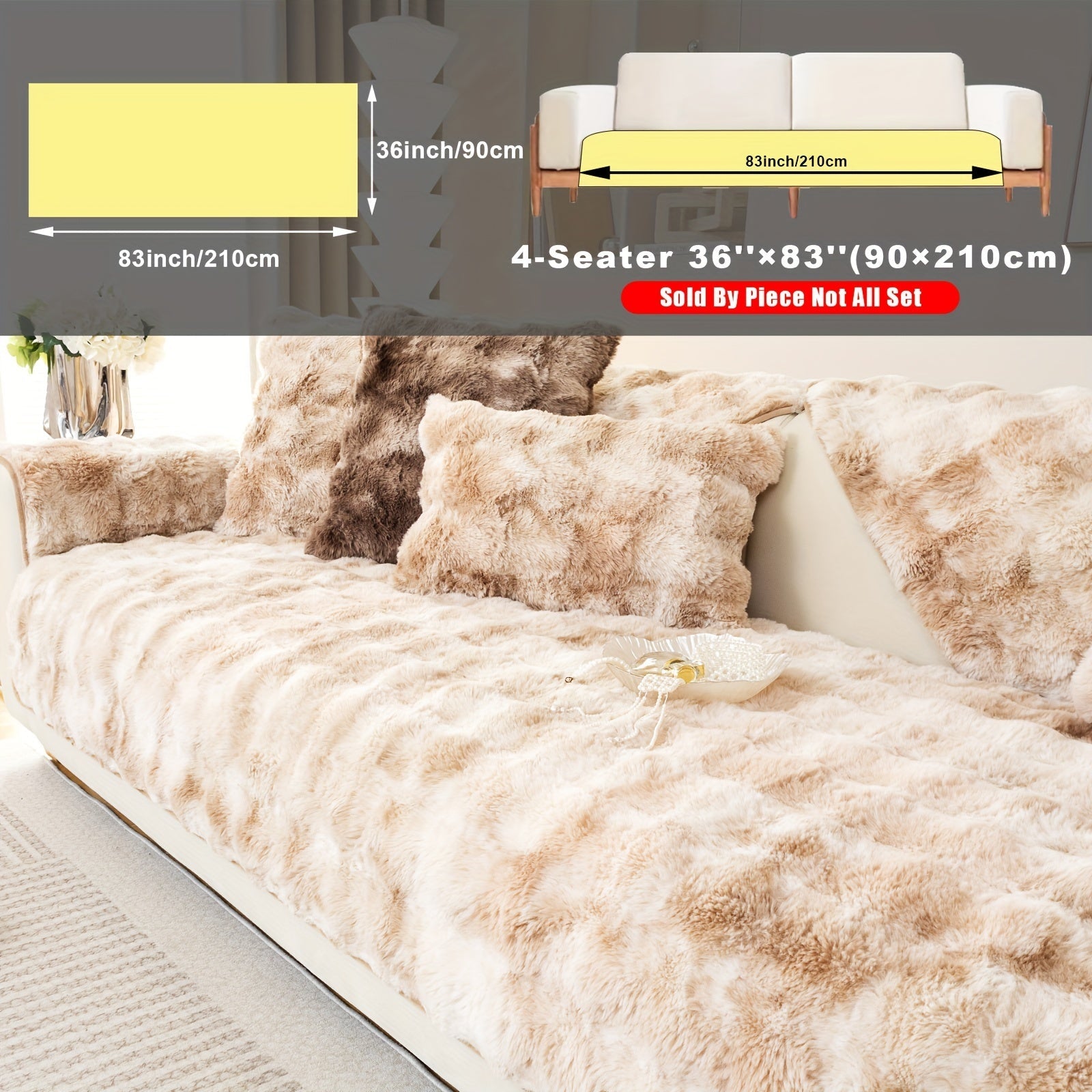 Plush Sofa Cover Faux Lamb Thick Fluffy Couch Slipcover Pet Friendly Machine Washable Gradient Color Polyester Furniture Protector for Armchair Single Double Triple Sofa Living Room Home Decor