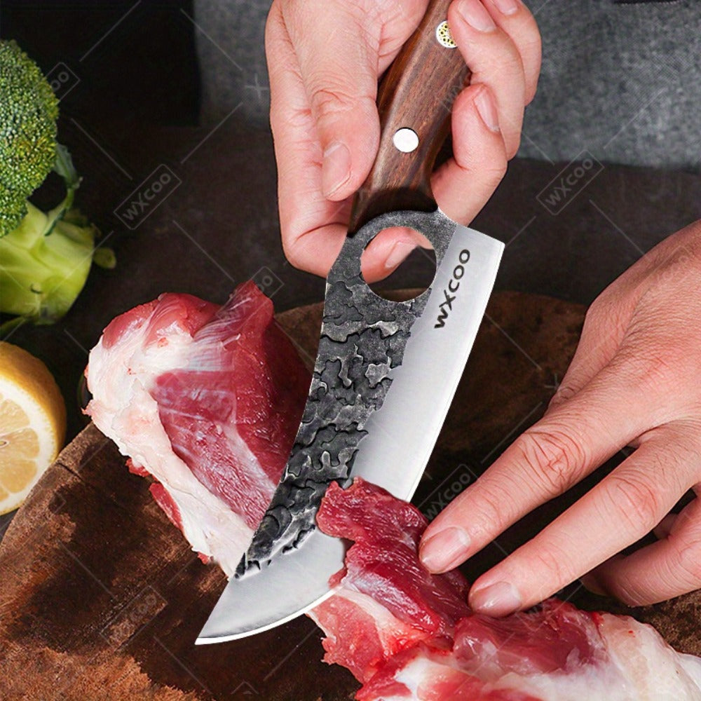 Viking Chef Knife Set 3/4pcs Hammered Stainless Steel Kitchen Knives ¨C Boning, Utility & BBQ Knife with Wooden Handle for Cooking, Camping & Outdoor