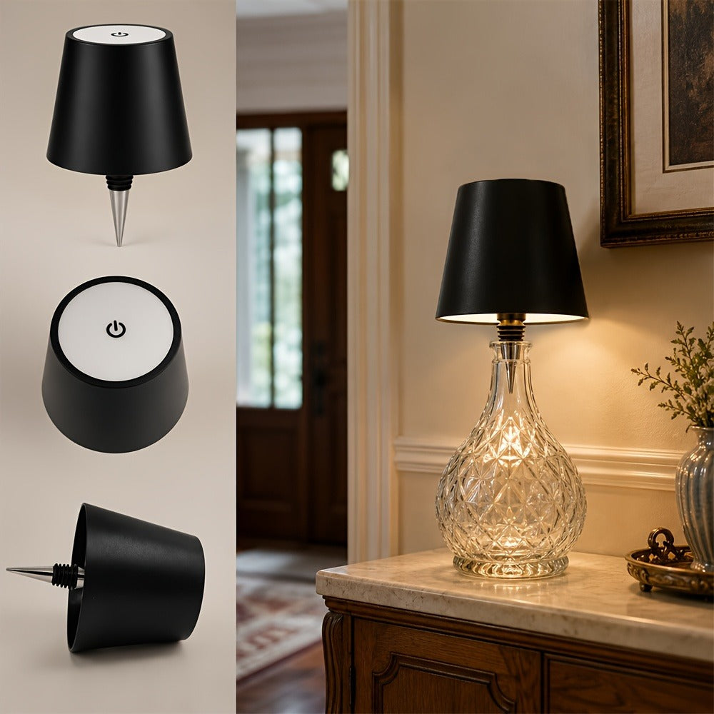 Rechargeable LED Bottle Lamp Table Lamp, 3 Color Temperatures, Touch Control Dimmable Bedside Light for Bedroom Dining Room Bar Desk ¨C Modern Minimalist Design